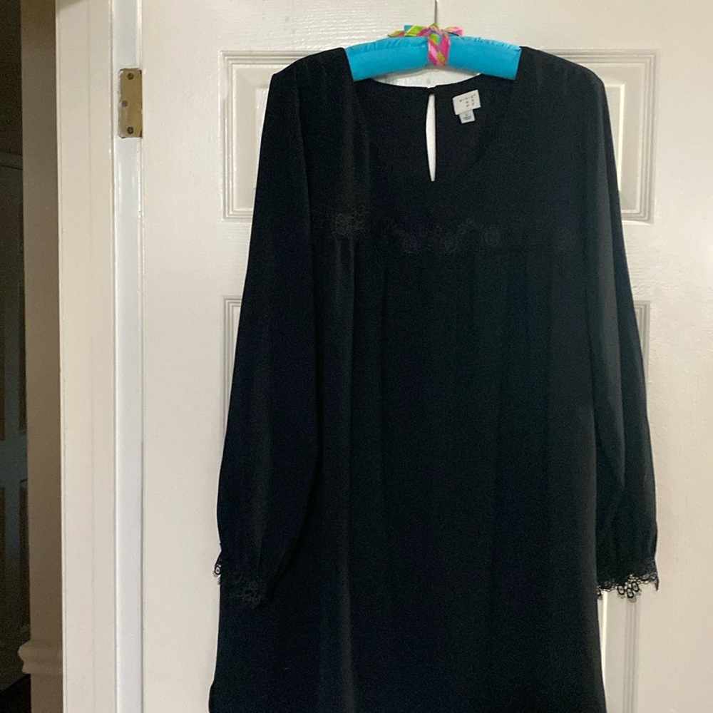 Black long sleeve knee length shear with lining.